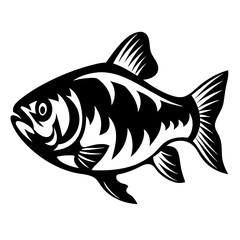 Stylized Black and White Fish Illustration Artistic Aquatic Animal Design Graphic