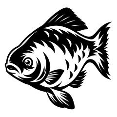 Black and White Illustration of a Fish with Detailed Fins and Scales