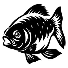 Stylized Black and White Illustration of a Fish with Open Mouth