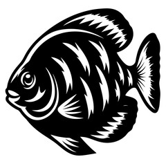 Black and White Illustration of a Fish with Striking Detail and Design