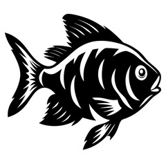 A Striking Black and White Illustration of a Fish with Bold Lines and a Detailed Design