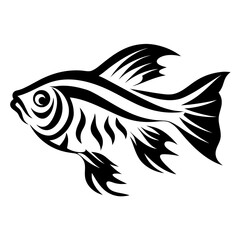Black and White Tribal Style Fish Design Illustration Graphic Art