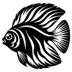Striped Angelfish Aquatic Life Black and White Illustration Fish Design