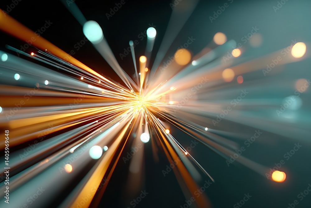 Poster dynamic light rays radiating from a central point in a dark background