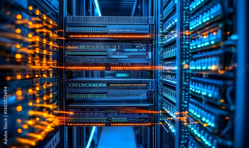 Aufkleber advanced data center showcasing server cabinets and high tech equipment for cloud computing services