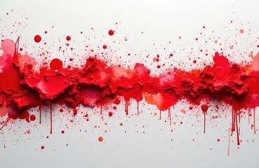 Obraz premium Red paint splashes on white background. Explosion of bright red paint with drips. Texture, abstract art with splashes, ink drops and watercolor elements. Suitable for design.