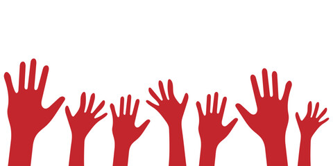 Obraz premium hands silhouettes, Raised hands vector silhouettes. hand icon. crowd hand sign.