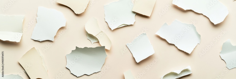 Leinwandbilder torn note paper stickers scattered across a modern neutral desk background create a simple stationer