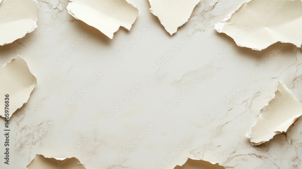 Aufkleber torn note paper stickers arranged on a smooth desk background for creative stationery projects