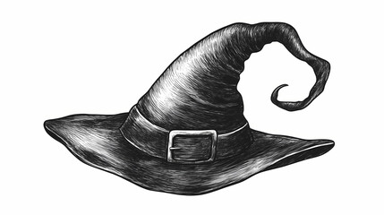 Hand drawing clipart of a witch's hat with black color on plain white background. Warlocks Anvil. Illustration