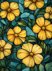 Fototapeta premium Colorful yellow flowers contrast beautifully with a teal backdrop
