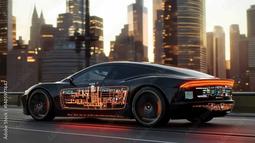 Aufkleber autonomous electric car featuring transparent bodywork, revealing its complex internal components, s
