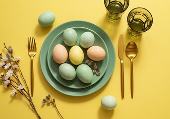 Fresh brown and white chicken eggs, a healthy breakfast food, are isolated on a plate with a spoon, ready for cooking this Easter meal