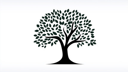 Obraz premium Stylized green tree growing with lush foliage on white background