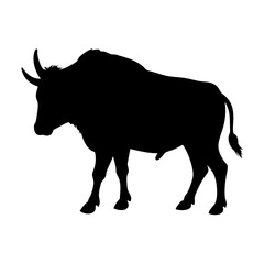 Black silhouette of a gaur indian bison bull wildlife animal vector illustration isolated art design
