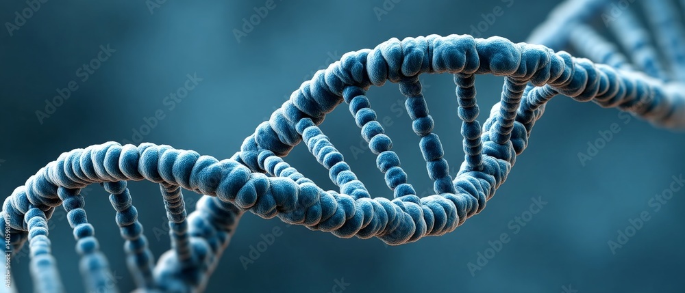 Poster closeup blue dna strand rendered with molecular accuracy in concept of scientific genomics genetic c