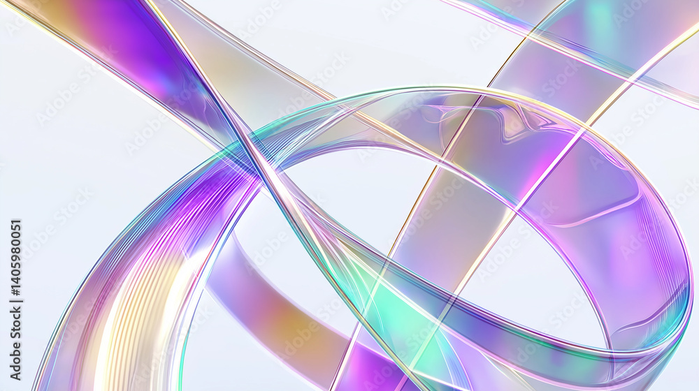 Aufkleber iridescent ribbons creating abstract shapes on light background