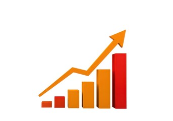 Growth chart showing financial success and business profit isolated on white background