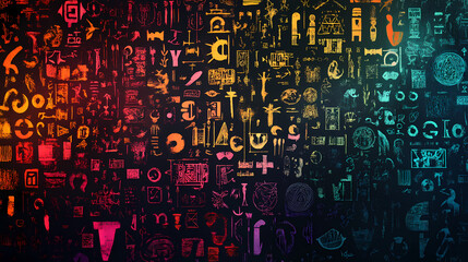 mystical vibrant glyphs tapestry
