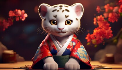Niedlicher Puma im Kimono