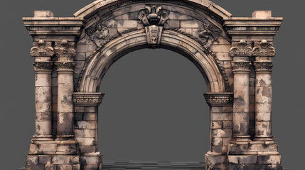 Ancient stone archway entrance with detailed carving, historical architecture element. isolated on a transparent background. Enchanted Carvings. Illustration