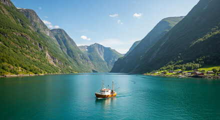 Serene Fjord Cruise Norway Boat Scenic Mountain View