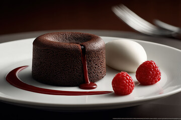Chocolate Lava Cake with Berries and Ice Cream