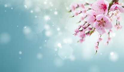 Cherry tree branch with blooming flowers isolated on white background