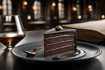 Decadent Chocolate Cake and Brandy in Elegant Setting 