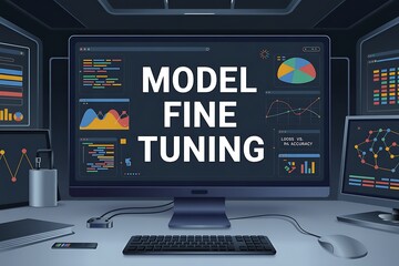 Model fine tuning displayed on computer monitor with colorful graphs, code snippets, and machine learning interface

