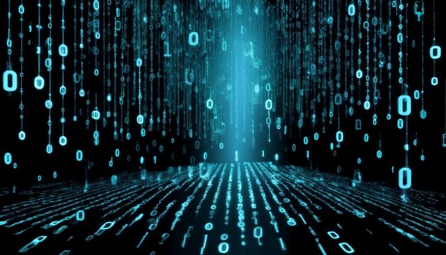abstract digital binary code, computer matrix data falling numbers concept background, graphic resource
