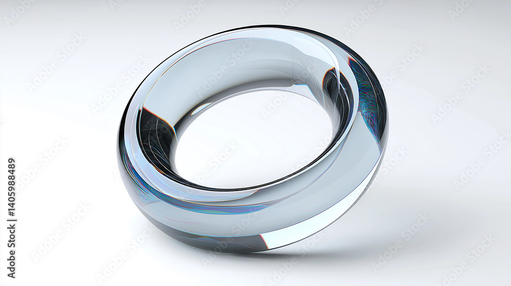 Poster glass torus floating on white background representing infinity and connection
