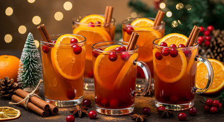 Fototapeta premium Festive Holiday Drinks: Cranberry Orange Cinnamon Winter Warmth