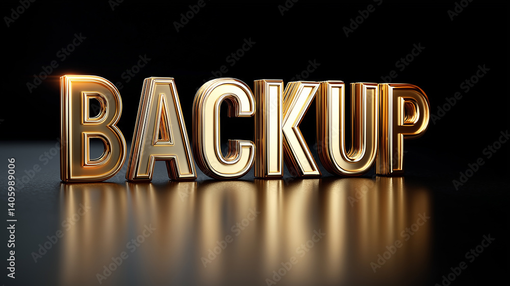 Poster golden backup word shining on dark background