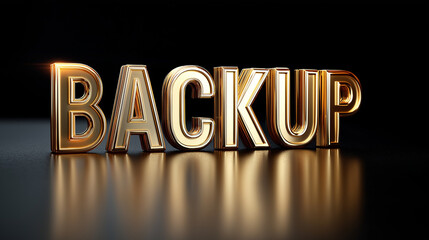 Golden backup word shining on dark background