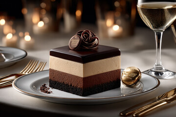 Decadent Chocolate Layer Cake with Elegant Decor 