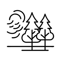 Vector graphic of a forest landscape with pine trees and wind blowing minimalist design concept art