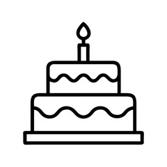 Birthday cake icon vector illustration, simple cake drawing with candle for party design element