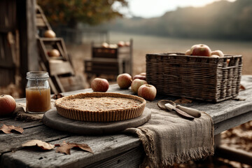 Country Apple Pie on Rustic Table