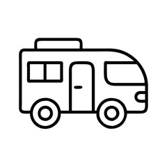 Rv camper van motorhome vector illustration for travel camping and road trip adventures outline icon