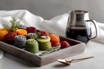 Gourmet Colored Pastries and Coffee Pitcher 