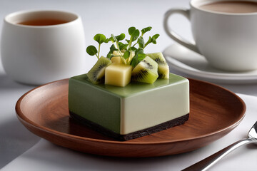 Elegant Matcha Dessert with Coffee and Tea 