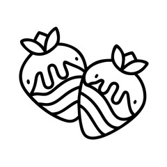 Strawberry dessert vector illustration: outline drawing of sweet strawberries with chocolate drizzle