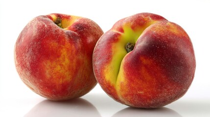 Two Ripe Peaches Closeup on White Background