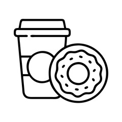 Donut and coffee vector illustration, breakfast food and drink icon, bakery shop line art design