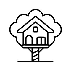 Treehouse vector icon illustration, tree house outline drawing for kids, treehouse design idea