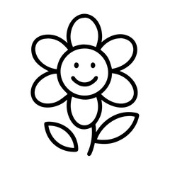 Vector drawing of a happy flower illustration for kids coloring book page or design element