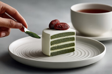 Matcha Green Tea Cake with Tea 
