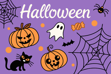 Cute Halloween Pattern With Pumpkins Ghost Bat Spider Web And Black Cat