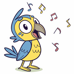 Fototapeta premium Cheerful cartoon bird with musical notes floating around its head